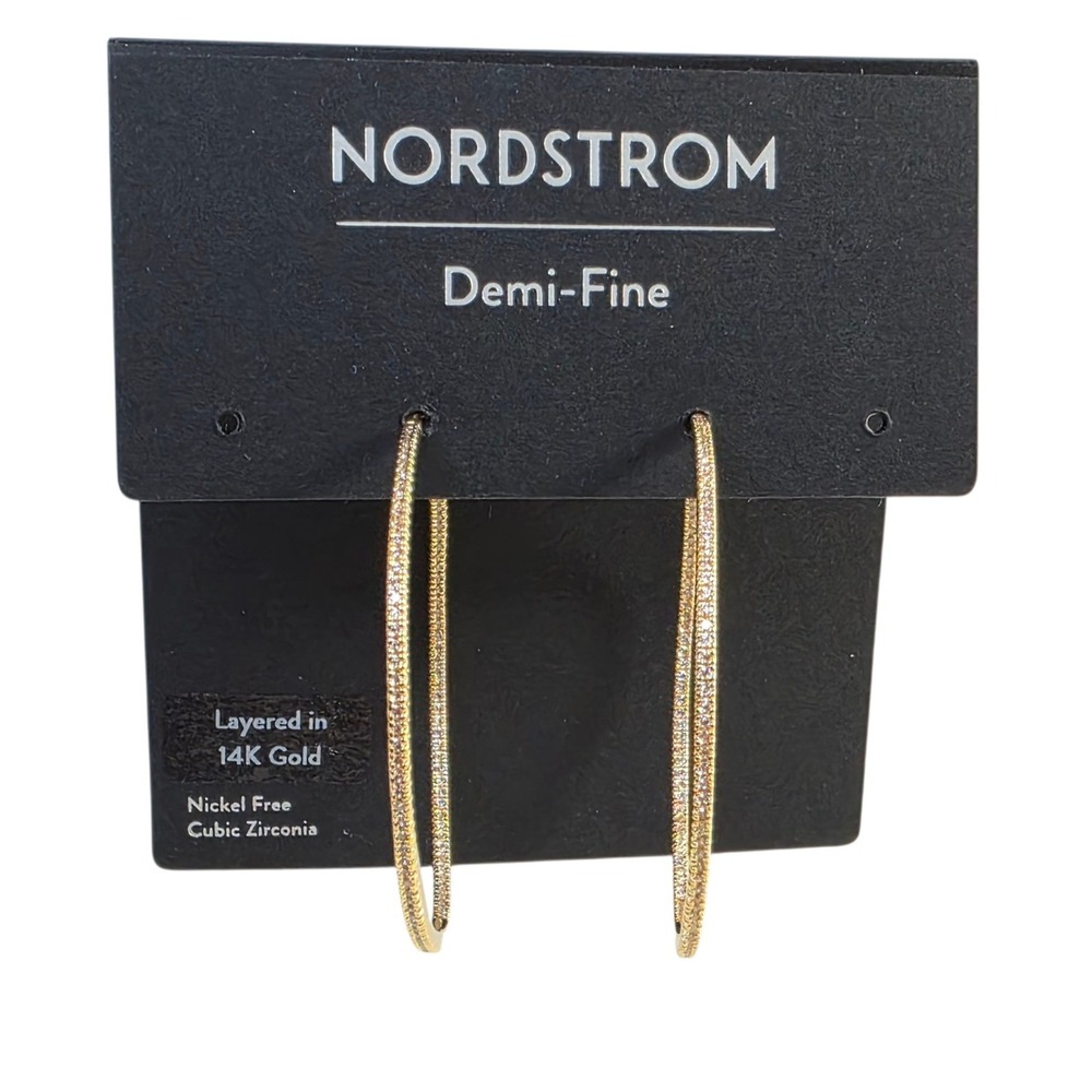 Nordstrom Sparkle Hoop Earrings Layered 14K Gold Cubic Zirconia Demi Fine Y2K